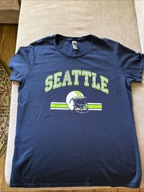 Gildan Navy Seattle Tee with Lime and White Graphics